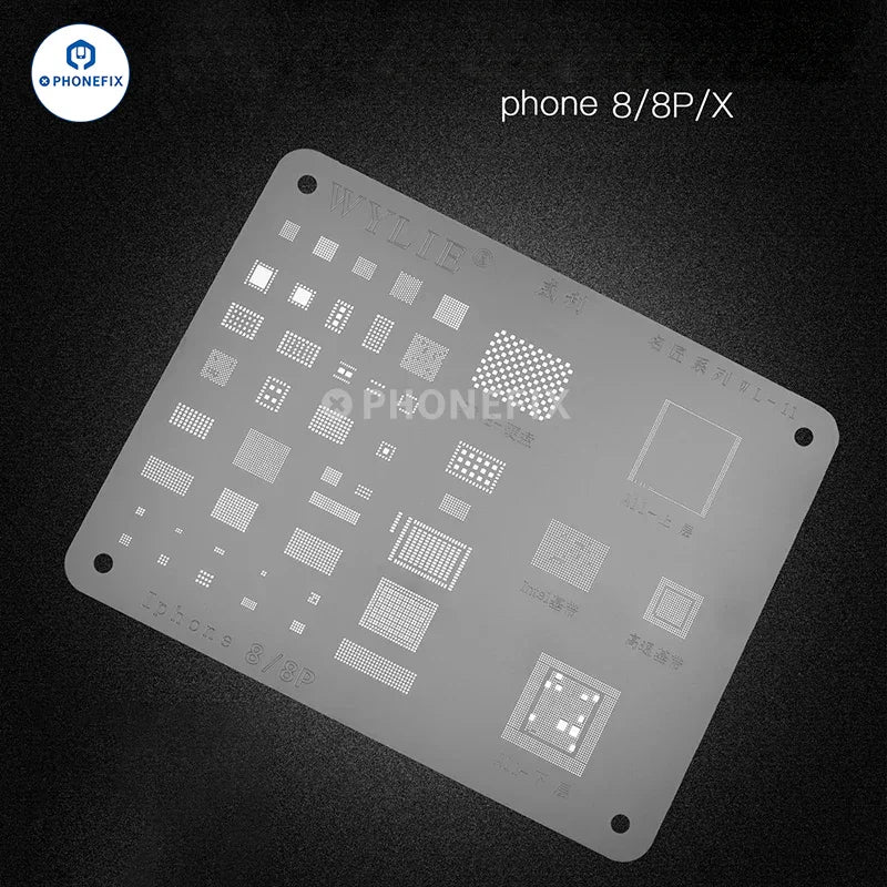 PhoneFix WYLIE WL-15 LCD IC BGA Reballing Stencil for iPhone 6S to Pro Max, white, used for precise BGA reballing repairs.
