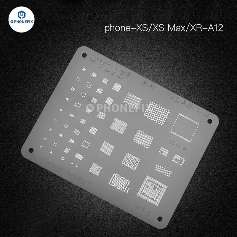 PhoneFix WYLIE WL-15 LCD IC BGA Reballing Stencil for iPhone 6S to iPhone 12 Pro Max, white, precise reballing tool.