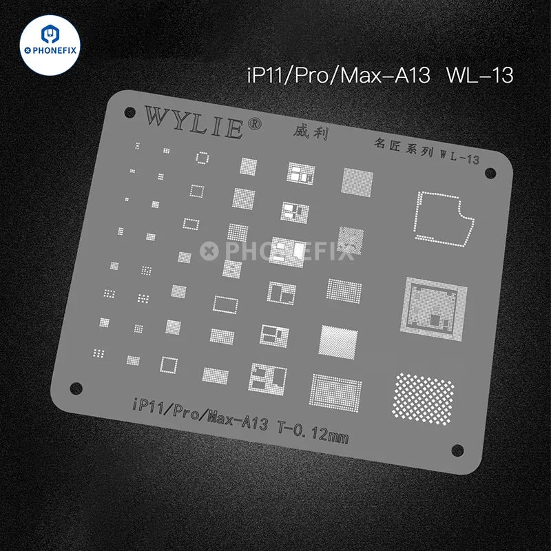 PhoneFix WYLIE WL-15 LCD IC BGA Reballing Stencil for iPhone 6S to 12 Pro Max, white reballing stencil for BGA repairs.