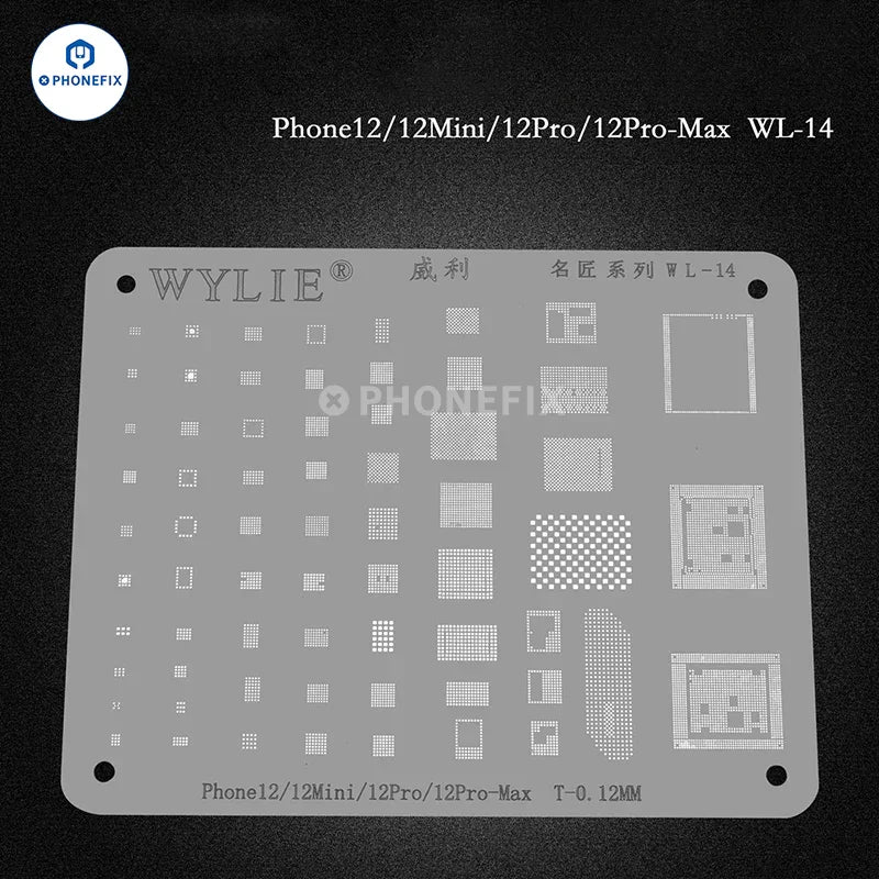 PHONEFIX WYLIE WL-15 LCD IC BGA Reballing Stencil for iPhone 6S to 12 Pro Max, white, precise reballing tool for mobile repair