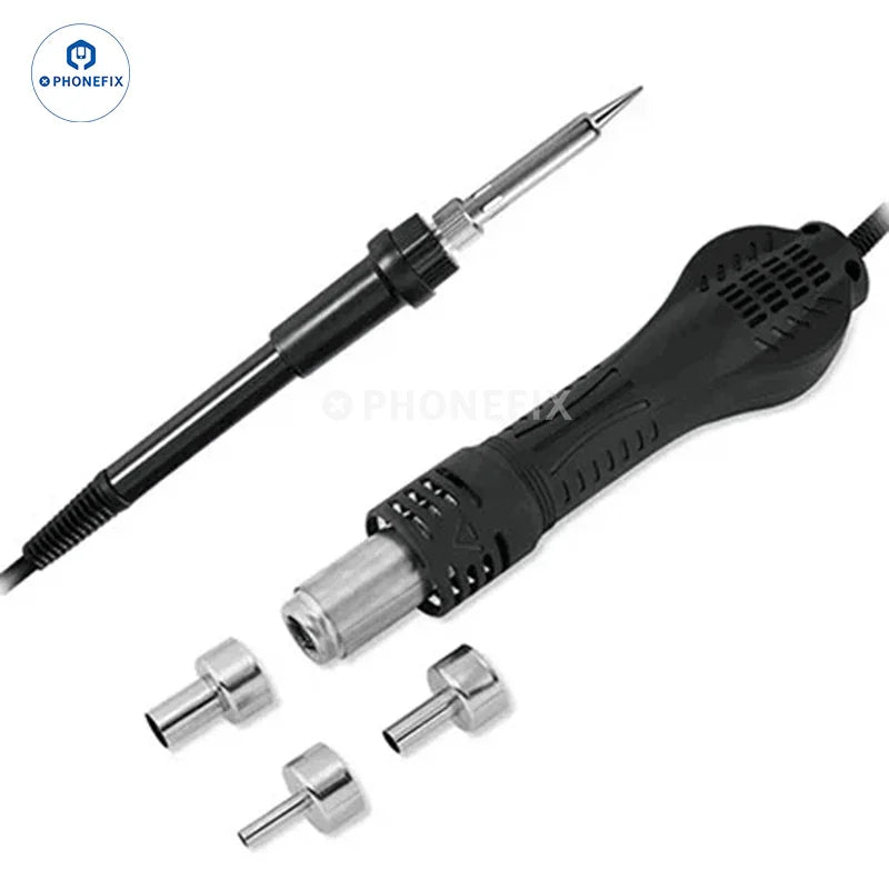 PhoneFix ATTEN AT8586 hot air gun BGA rework station with digital controls and adjustable nozzle for electronics repair.