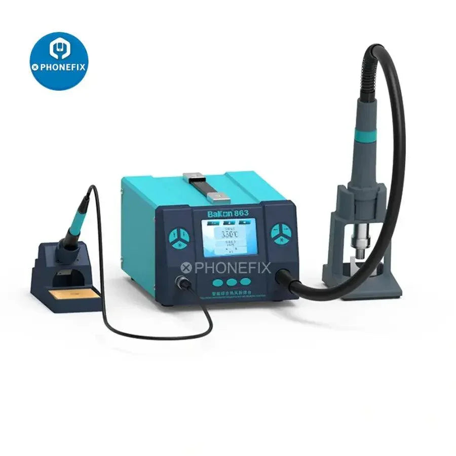 Bakon BK863 BGA rework station with 1000W hot air rework station, featuring integrated controls and digital display.