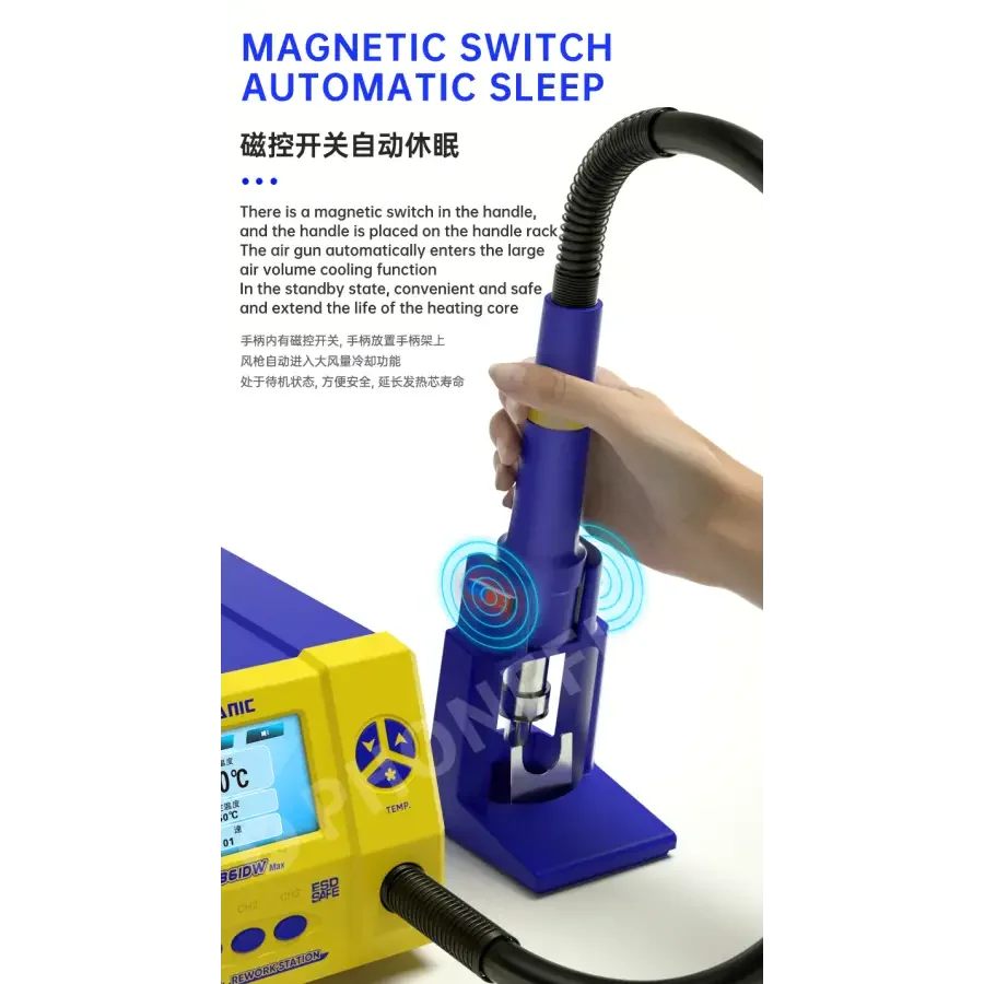 PHONEFIX Mechanic 861DW BGA rework station with 1000W hot air tool, digital display, and adjustable temperature for electronics repair.