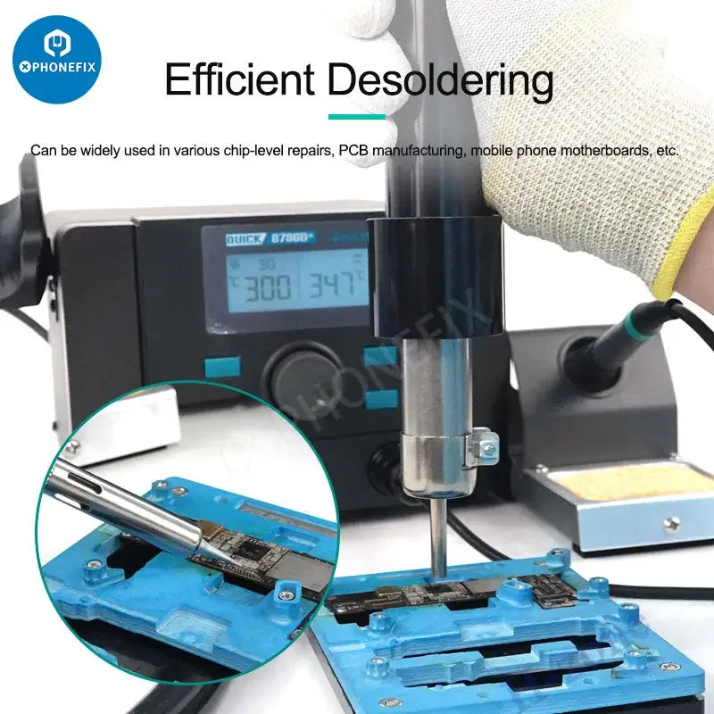 PHONEFIX QUICK 8786D+ 2-in-1 hot air gun BGA rework station for soldering and de-soldering electronic components.