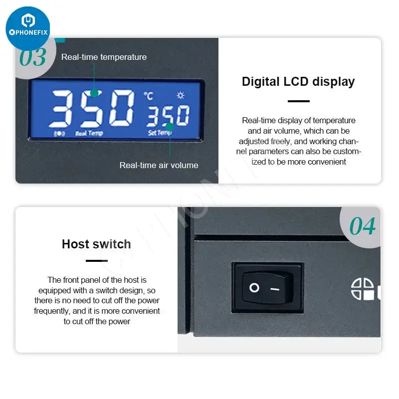 PHONEFIX Quick K8 1000W BGA rework station with lead-free smart hot air desoldering for electronic component rework.