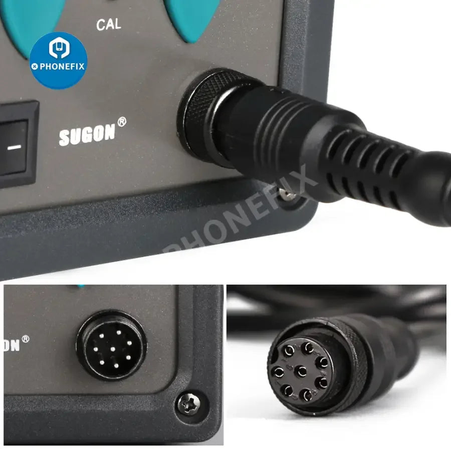 Phonefix SUGON 858D BGA Rework Station with hot air gun for welding and soldering, featuring digital controls and ergonomic design.