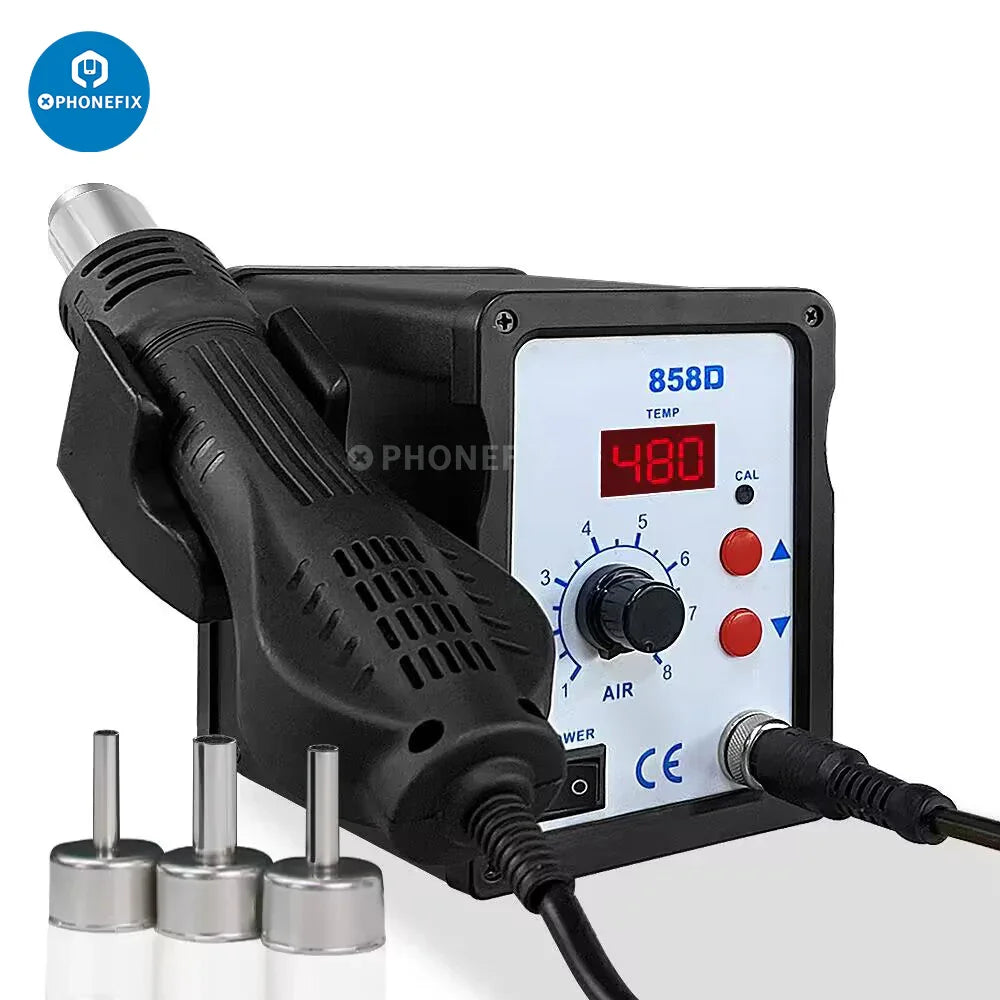 PhoneFix 700W ATTEN AT858D+ BGA Rework Station with hot air gun and US plug for soldering and rework tasks.