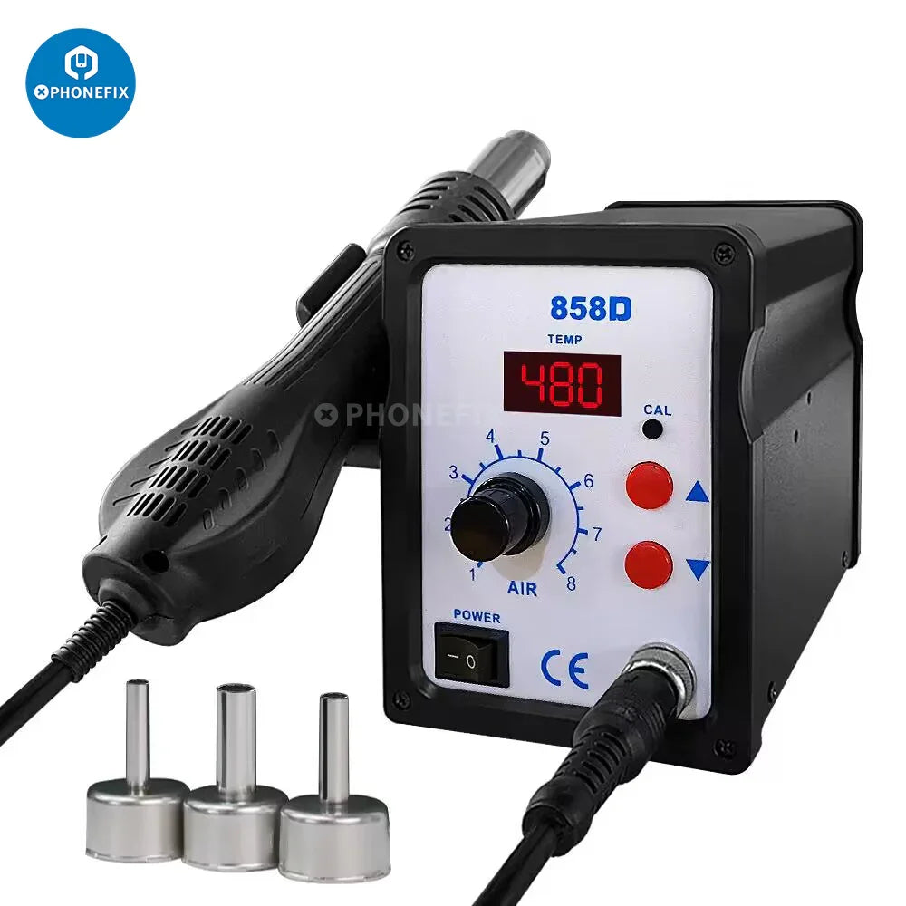 Phonefix 700W ATTEN AT858D+ BGA rework station with hot air gun and 110V US plug for soldering and rework tasks.