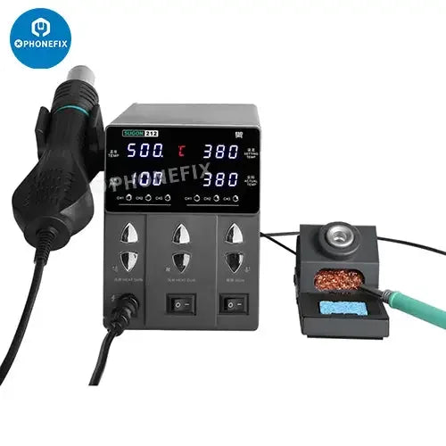 Sugon 212 760W BGA rework station with hot air gun and soldering iron, branded by PHONEFIX, used for electronic repairs.