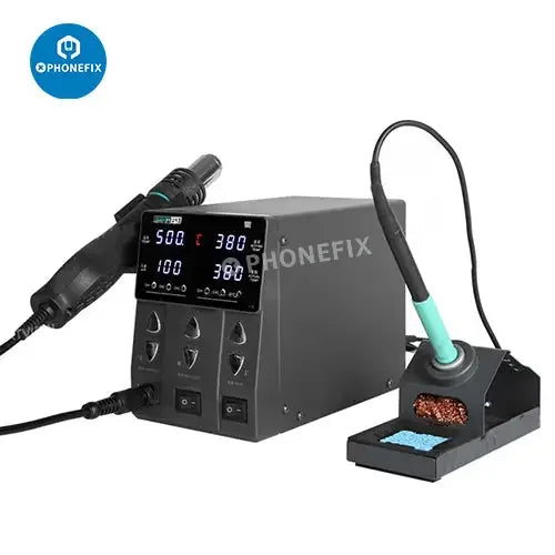 Sugon 212 760W 2-in-1 hot air gun and soldering iron BGA rework station by PHONEFIX, showing the device with controls and nozzles