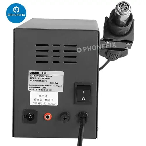 Phonefix Sugon 212 760W BGA rework station with 2-in-1 hot air gun and soldering iron for electronic repairs.