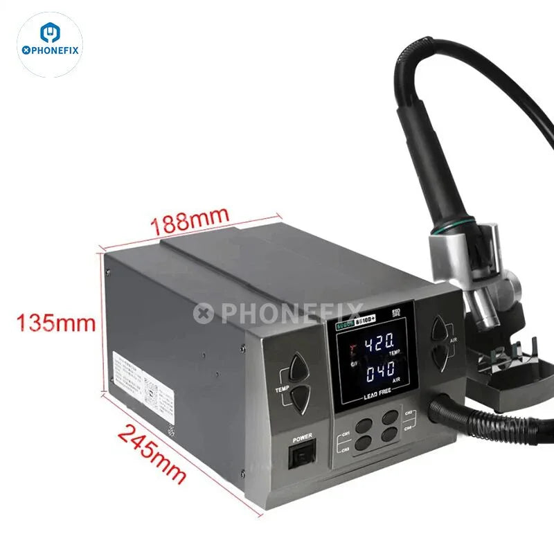 PHONEFIX SUGON 8610D+ BGA Rework Station with 1000W digital display heat gun for desoldering and rework tasks.