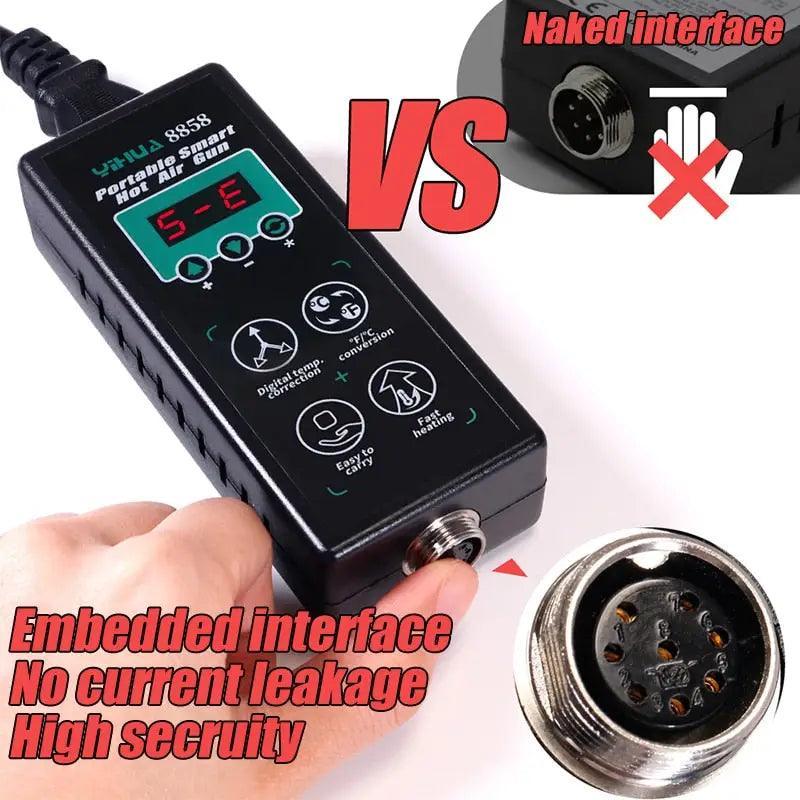 YIHUA 8858 BGA Rework Station by PHONEFIX with portable hot air gun, used for soldering and reworking BGA components.