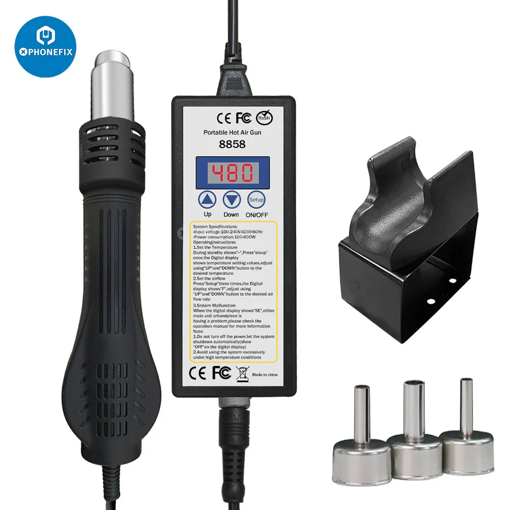 YIHUA 8858 BGA soldering rework station with portable hot air gun, compact BGA rework station for electronics repair.