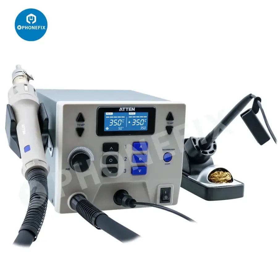 ATTEN ST-8602D 1300W 2-in-1 hot air desoldering station for BGA rework, with digital controls and ergonomic design.