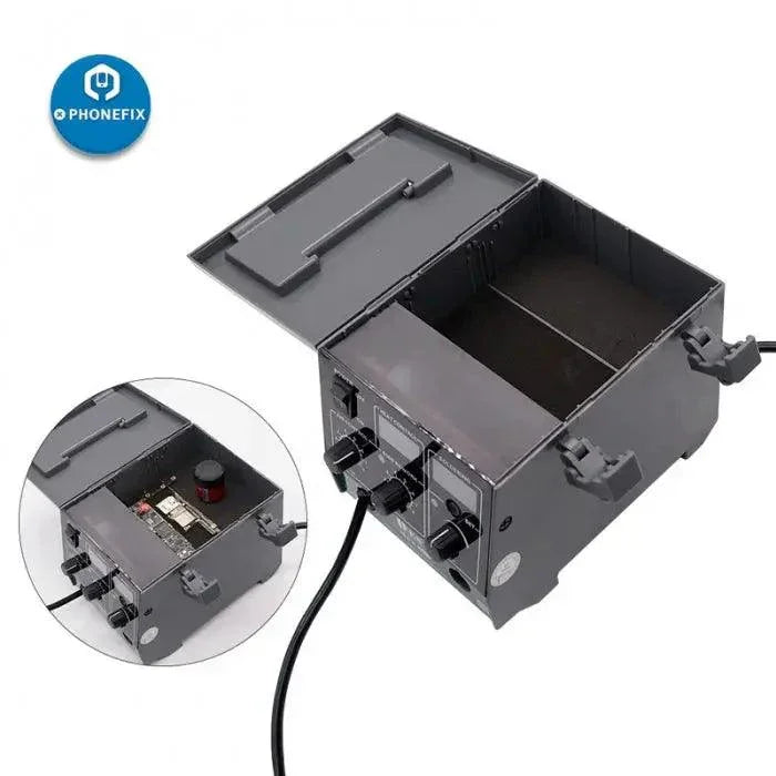 PhoneFix DES H92 2-in-1 BGA rework station with precision hot air gun and soldering tools for electronics repair.