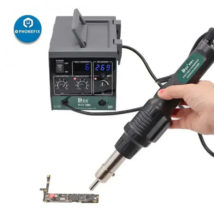 PhoneFix DES H92 2-in-1 BGA rework station with precision hot air gun for SMD soldering and rework tasks.