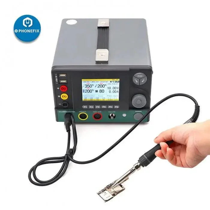 PHONEFIX DES H95 BGA Rework Station with digital controls, integrated soldering and rework tools, and a compact design for electronics repair.