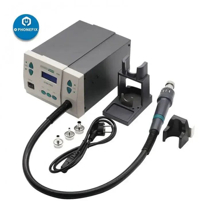 Phonefix 861DW 900W BGA rework station with digital hot air gun and 3 nozzles for electronic repair and rework.