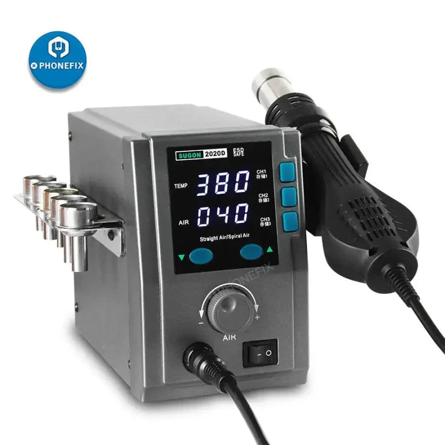 Station de dessoudage BGA à pistolet à air chaud SUGON 2020D 700W pour la réparation de circuits imprimés, avec panneau de commande et buse pour la réparation électronique.
