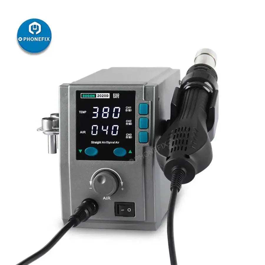Station de dessoudage BGA à pistolet à air chaud SUGON 2020D 700W pour la réparation de circuits imprimés, avec panneau de commande et buse chauffante, de marque PHONEFIX.