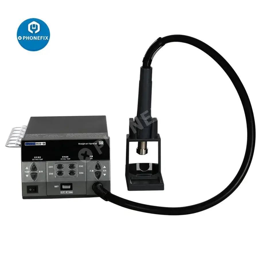 SUGON 8620DX 1000W BGA hot air rework station with 45-degree nozzles, used for electronics repair and rework.