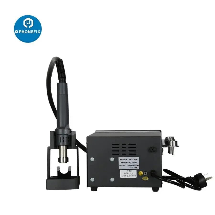 SUGON 8620DX 1000W BGA rework station with 45-degree nozzles, used for precise hot air soldering and rework tasks.