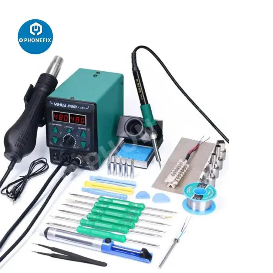 YIHUA 8786D hot air soldering station for BGA and SMD rework, with digital controls and ergonomic design by PHONEFIX.