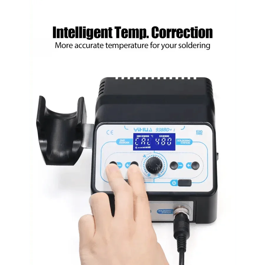 YIHUA 8786D BGA rework station with hot air soldering station for SMD welding, featuring digital controls and ergonomic design.