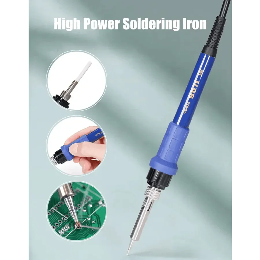 YIHUA 8786D BGA rework station with hot air soldering and welding tools, featuring digital controls for precise BGA and SMD repair.