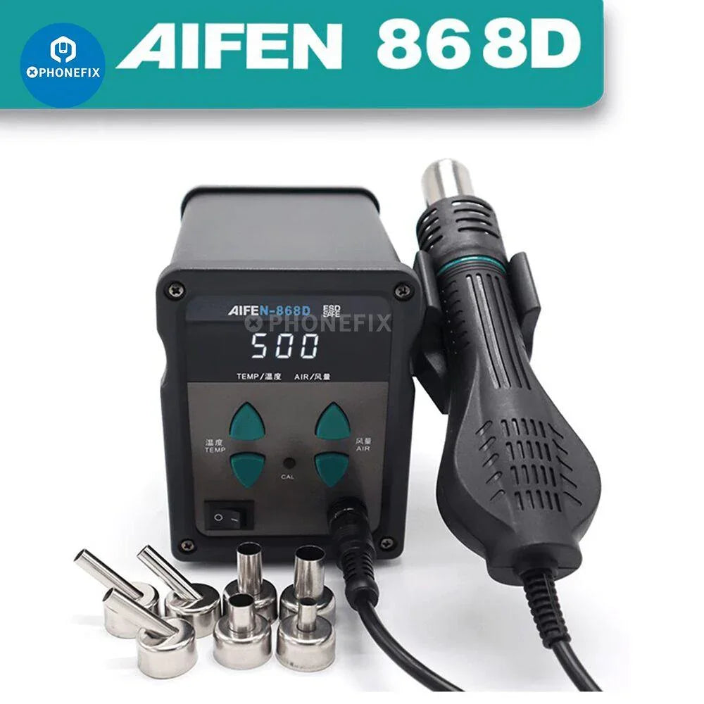 Aifen 868D 700W hot air gun BGA rework station with digital display, used for electronic component repair and rework.