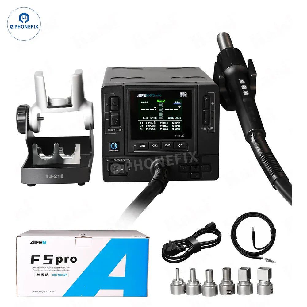 AIFEN F5 Pro BGA Rework Station with 1000W hot air gun, featuring digital display and adjustable temperature controls.