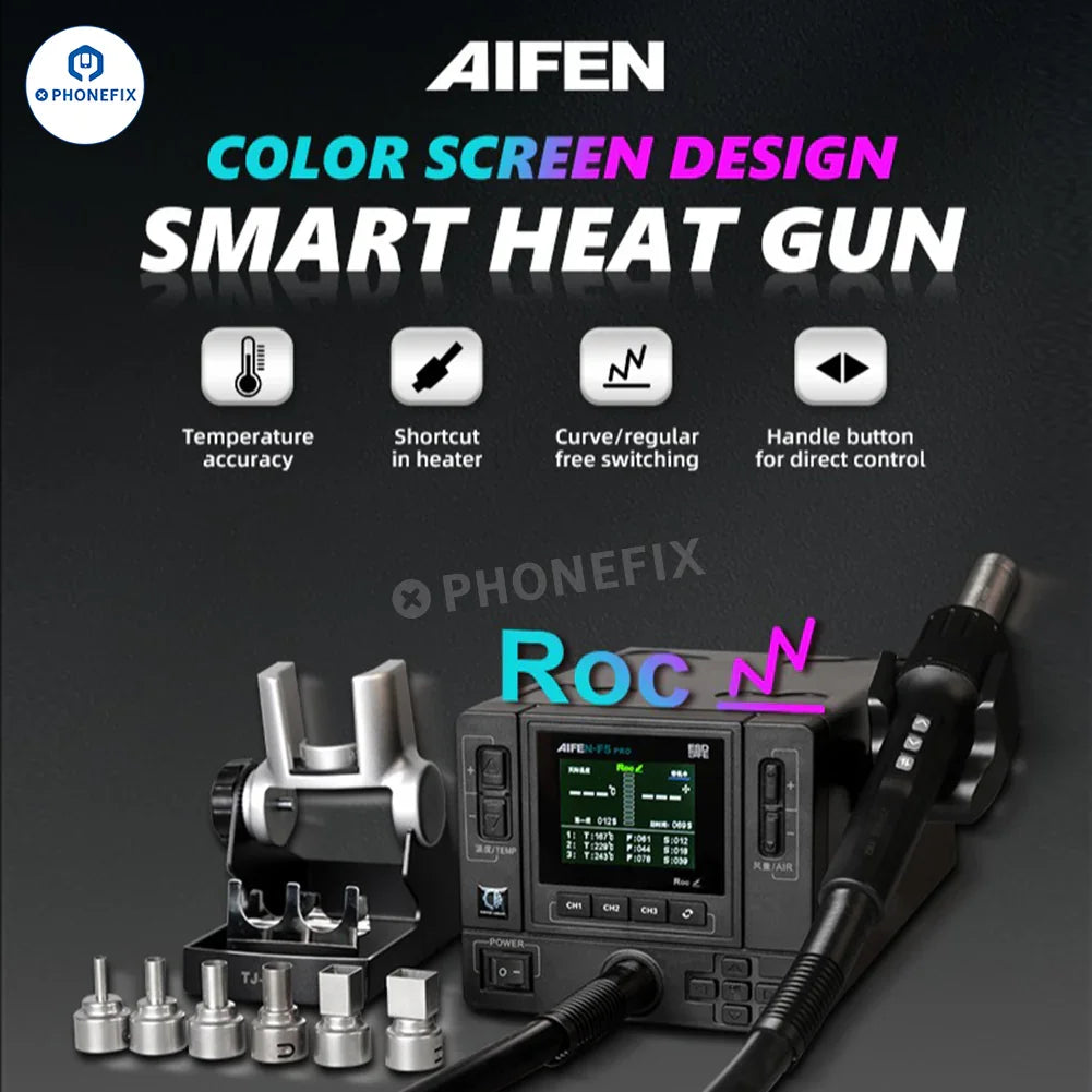 AIFEN F5 Pro BGA Rework Station with 1000W hot air gun for electronics repair, featuring digital controls and ergonomic design.