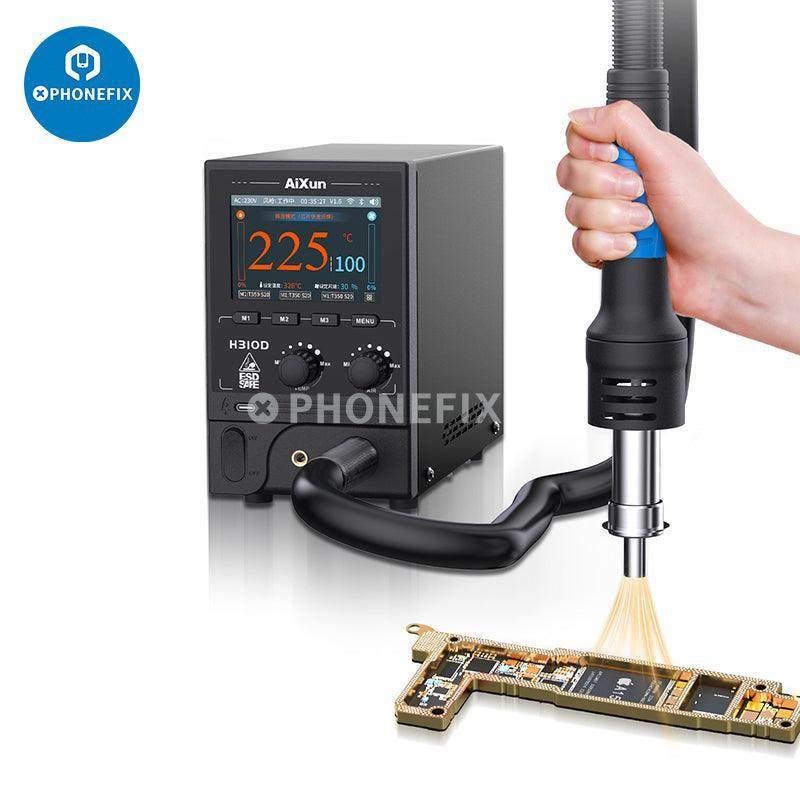 AiXun H310D BGA rework station with smart hot air gun for electronics repair, featuring digital controls and compact design.