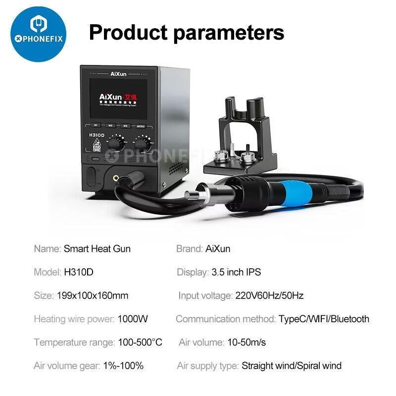 AiXun H310D BGA rework station with smart hot air gun, used for precise BGA chip rework and repair in electronics.