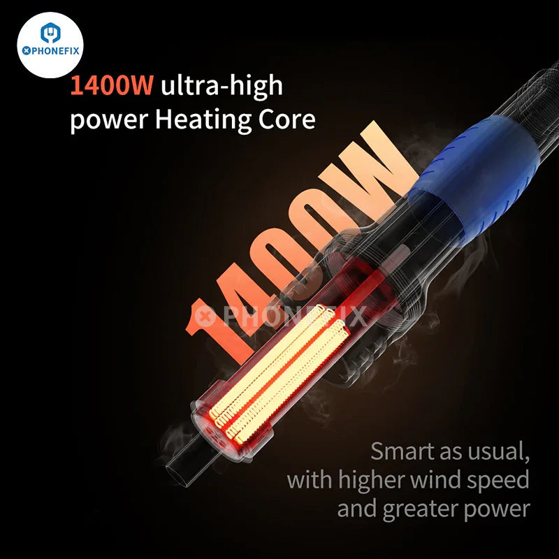 AiXun H312 1400W Smart Hot Air Gun BGA Rework Station by PHONEFIX, with digital display and air flow controls