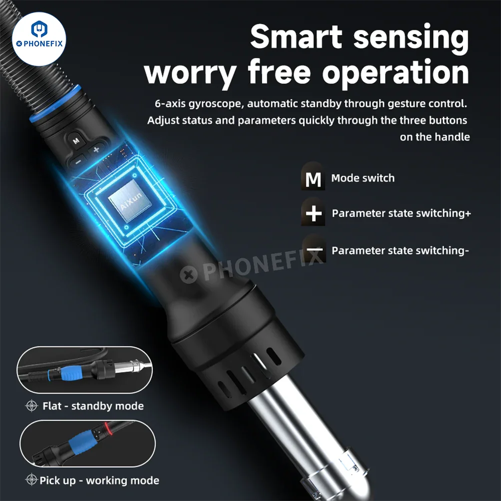 AIXUN H414D 1400W dual channel BGA rework station with digital controls and hot air nozzles for electronic repair.
