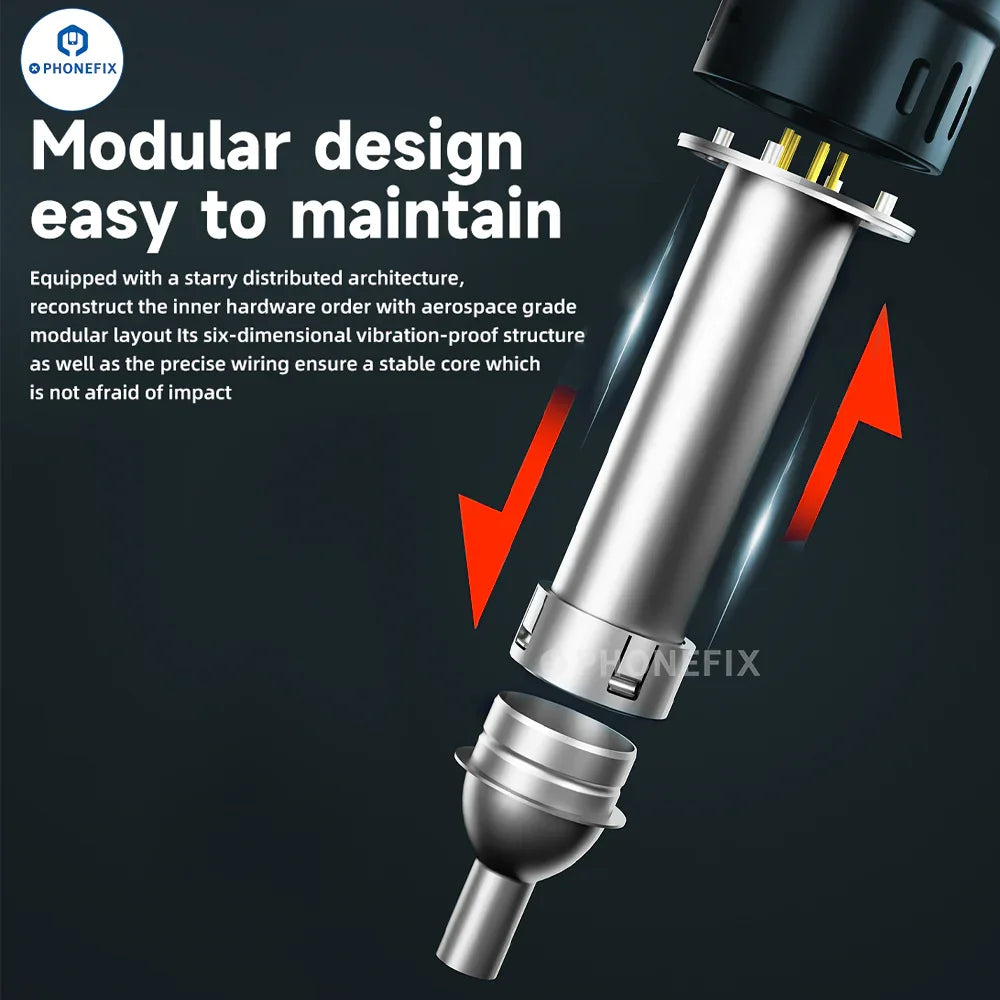 AIXUN H414D 1400W dual channel BGA rework station with hot air gun and digital controls for phone repair.