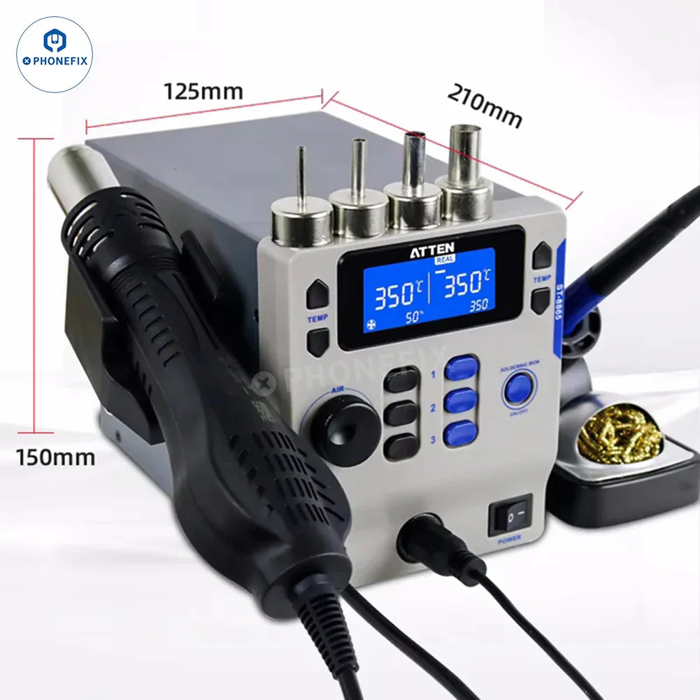 PHONEFIX ATTEN ST-8865 BGA Rework Station with soldering iron and hot air gun, 2-in-1 professional repair tool for electronics.