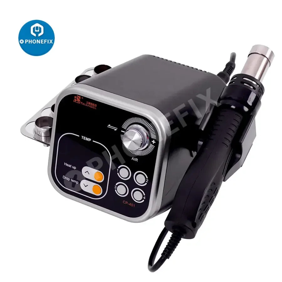 PhoneFix CP-401 and CP-601 2-in-1 heat gun and soldering station for BGA rework, with adjustable air and heat settings.