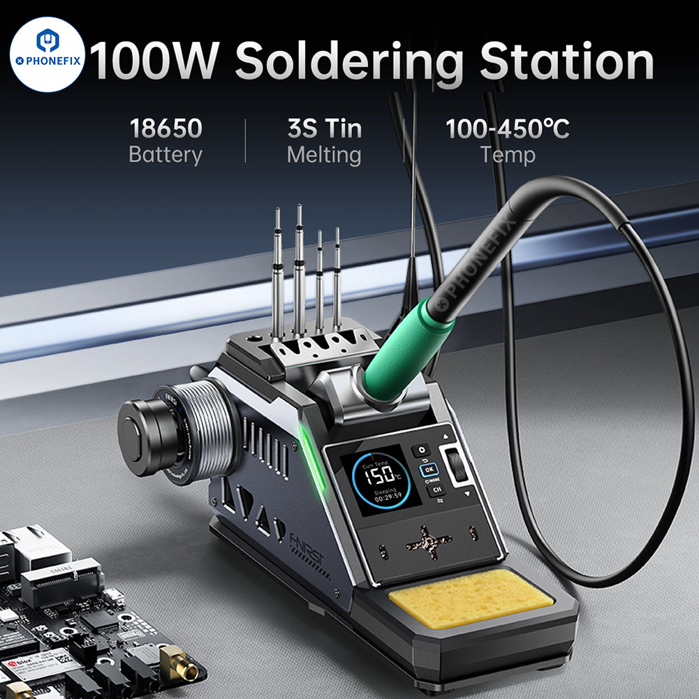 PHONEFIX FNIRSI DWS-F245/F210 BGA rework soldering station DIY kit for phone repair, featuring temperature control and professional tools.