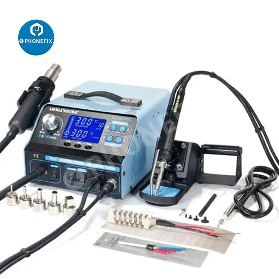 PhoneFix 992DA+ BGA rework station with hot air welding tools and solder vacuum pen for precise BGA chip repair.