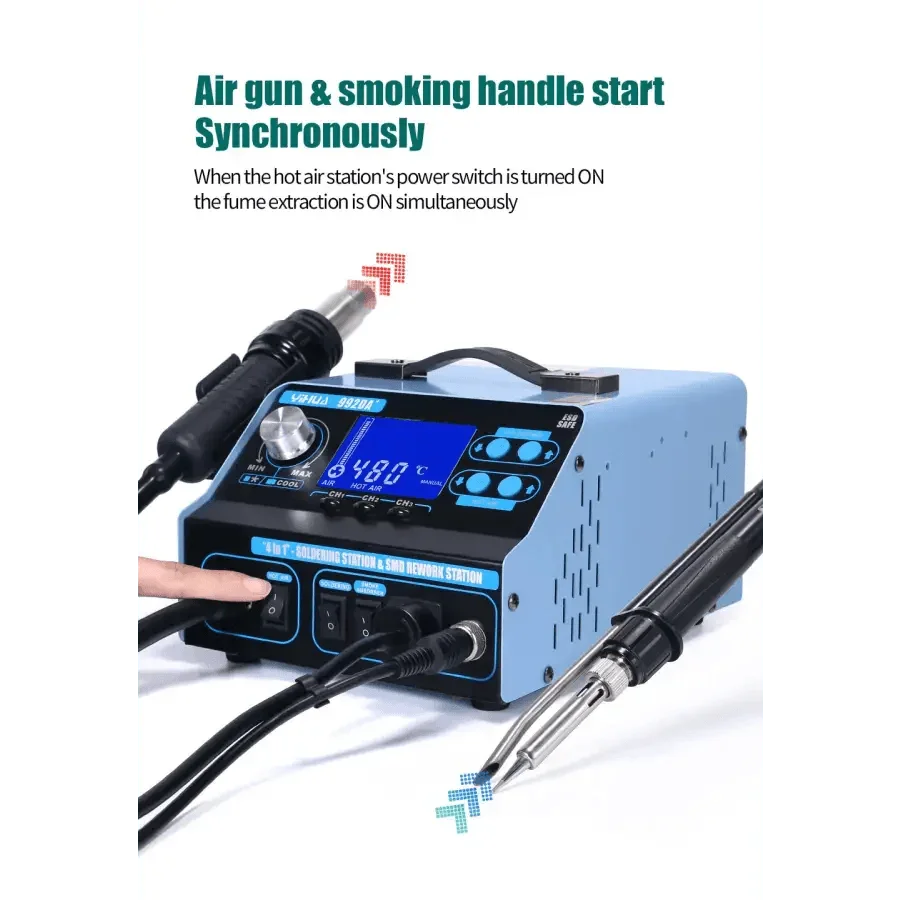 PHONEFIX 992DA+ BGA Rework Station with hot air welding and solder vacuum pen for precise BGA chip rework and repair.