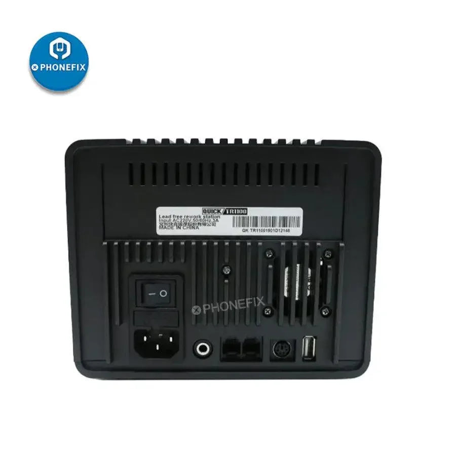 Quick TR1100 180W ESD BGA rework station with hot air soldering tools, designed for precise electronic component rework.