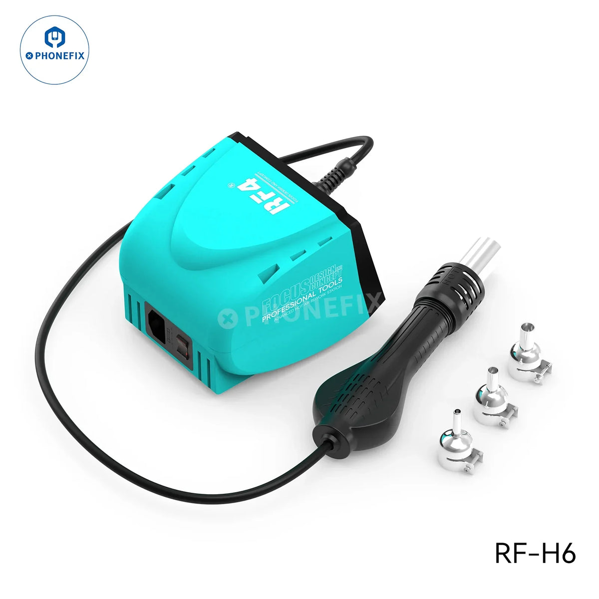 PhoneFix RF-H6 RF-H7 BGA Rework Station with hot air soldering iron, 2-in-1 design, digital touch display, 110V.