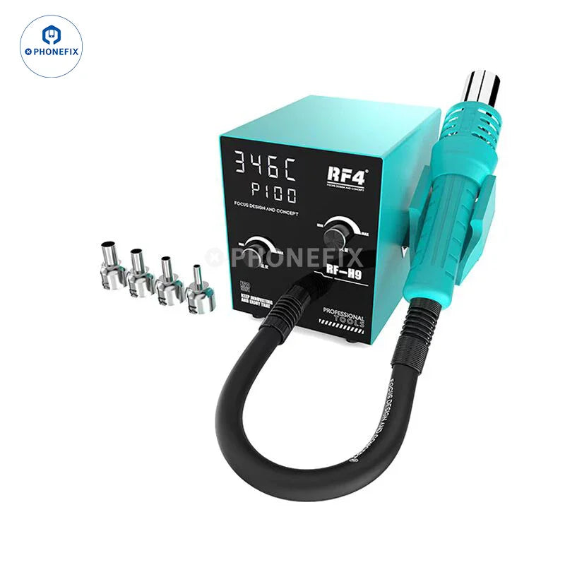 PhoneFix RF4 RF-H9 hot air gun BGA rework station with digital display and adjustable temperature controls.