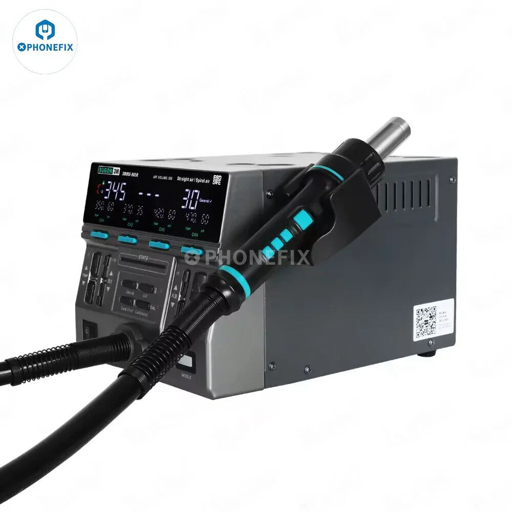 PHONEFIX SUGON 8650 1300W BGA Rework Station with hot air gun for desoldering and rework of electronic circuit boards.