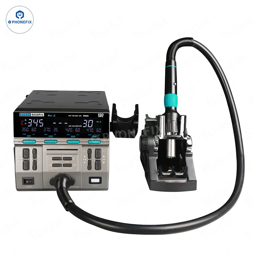 SUGON 8650Pro Curve Hot Air Gun BGA Rework Station with digital display and control knobs for precise rework tasks.