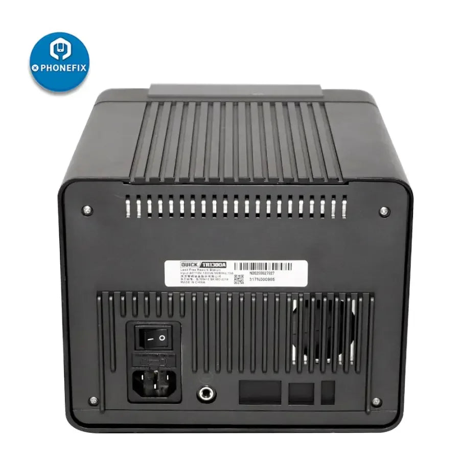 PHONEFIX QUICK TR1300A 1300W BGA rework station with hot air soldering tool and digital controls for precision rework.
