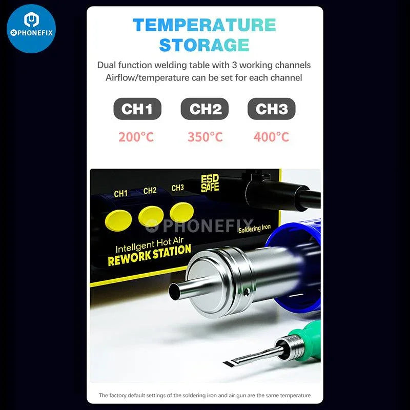 PhoneFix MECHANIC 861DS 2-in-1 BGA hot air rework station for PCB soldering and repair, featuring adjustable temperature controls.